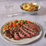 Steak with warm tomato and chickpea salad