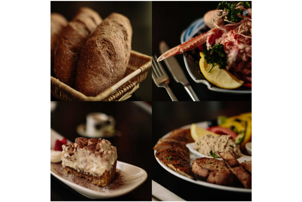 Hayes’ Bar Glandore - Food collage (artisan bread, prawn sandwich, mackerel platter, Malteeser cake)