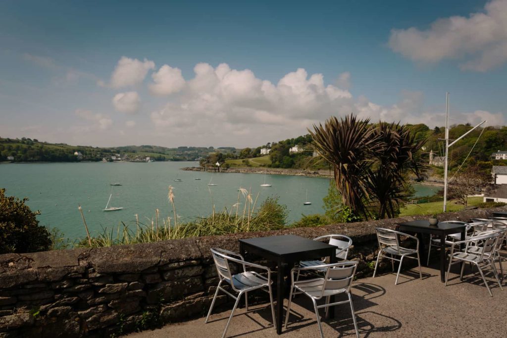 Hayes’ Bar Glandore - Outdoor seating - view of Glandore harbour and Union Hall