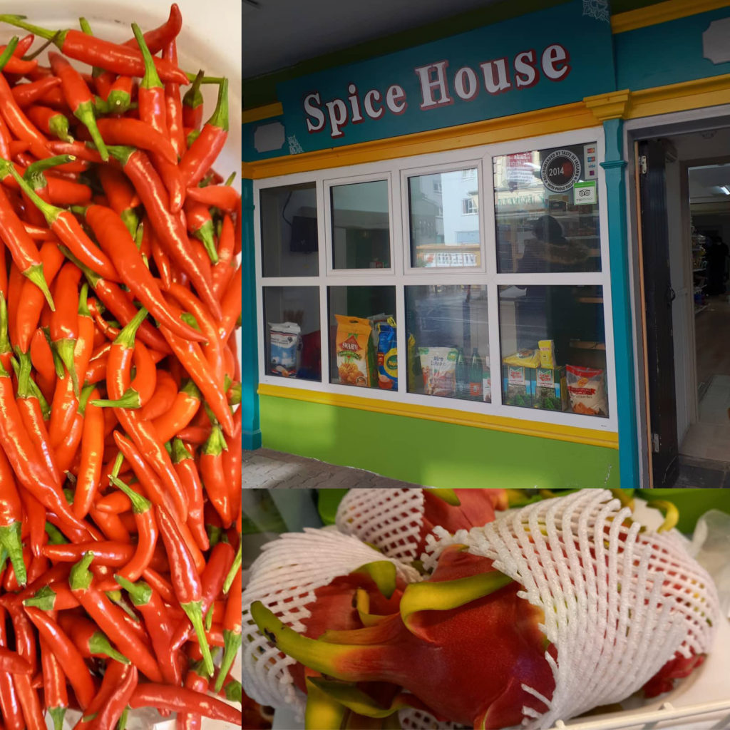Spice House, Skibbereen - Emporium facade, dragon fruit and fresh chillies (photo collage)